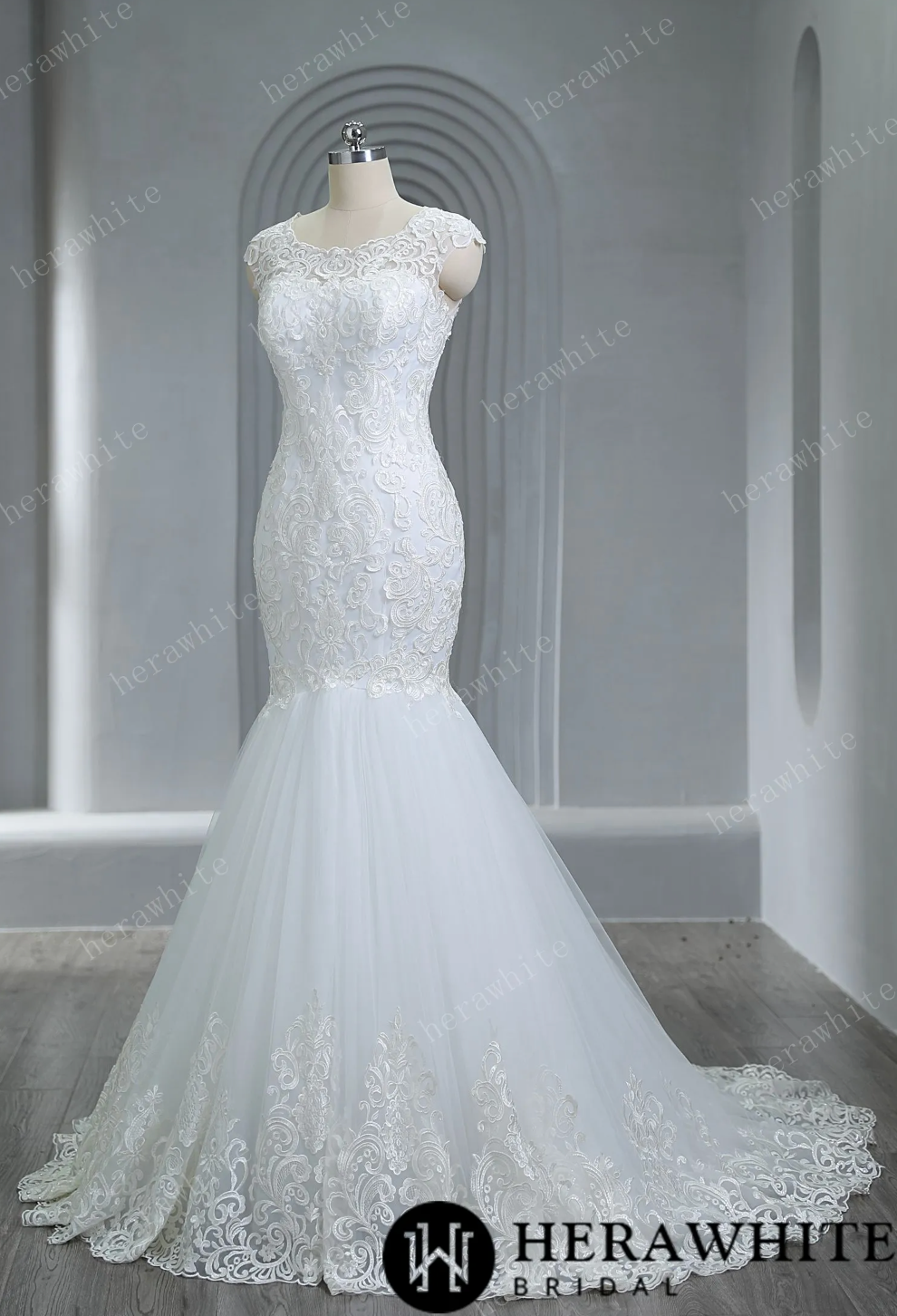 Bateau Neckline Mermaid Lace Wedding Dress