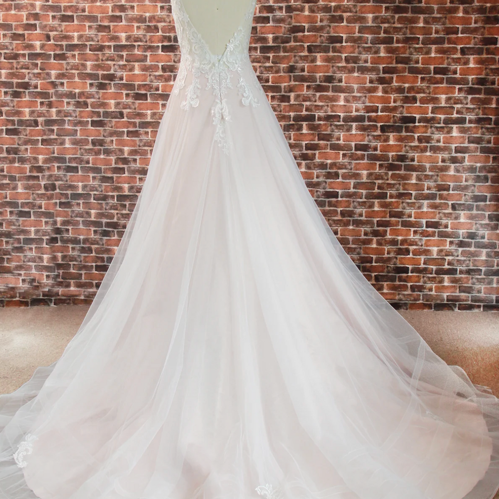 Ultra-Romantic V-Neck Heart-Shape Back Wedding Gown