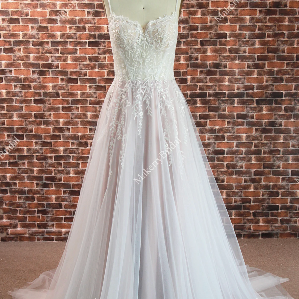 
                      
                        Beautiful Ethereal A-Line Wedding Dress with Spaghetti Straps
                      
                    