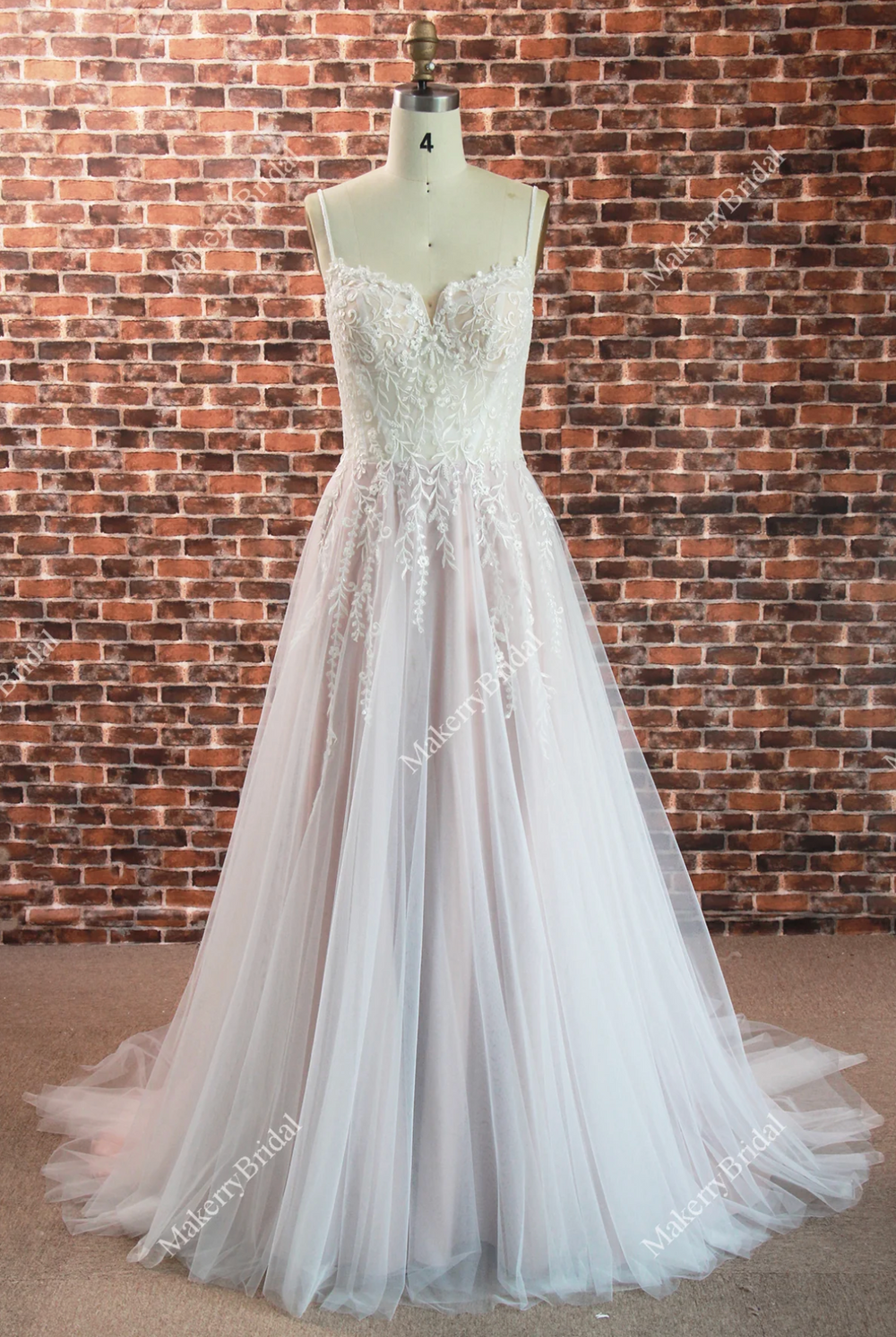 Beautiful Ethereal A-Line Wedding Dress with Spaghetti Straps