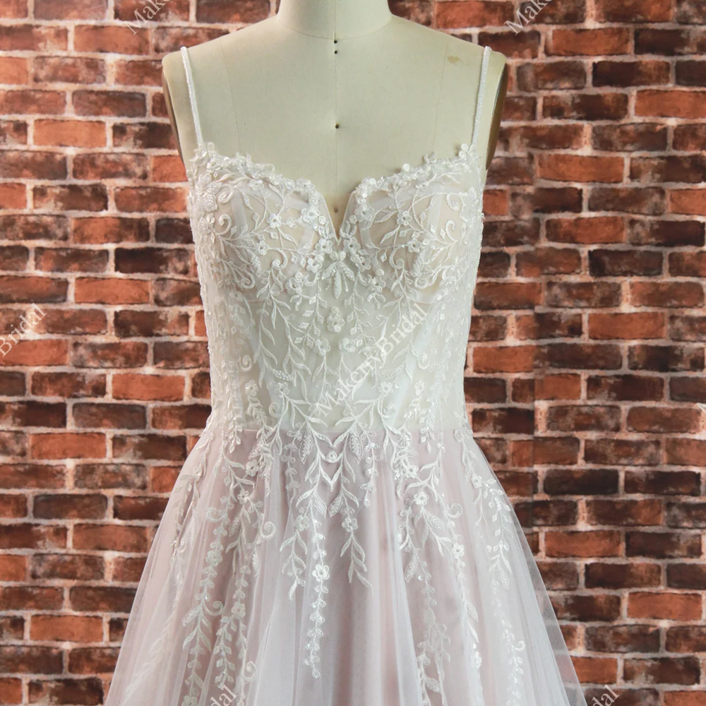 
                      
                        Beautiful Ethereal A-Line Wedding Dress with Spaghetti Straps
                      
                    