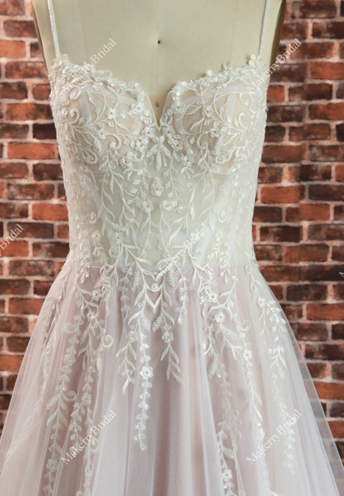 Beautiful Ethereal A-Line Wedding Dress with Spaghetti Straps