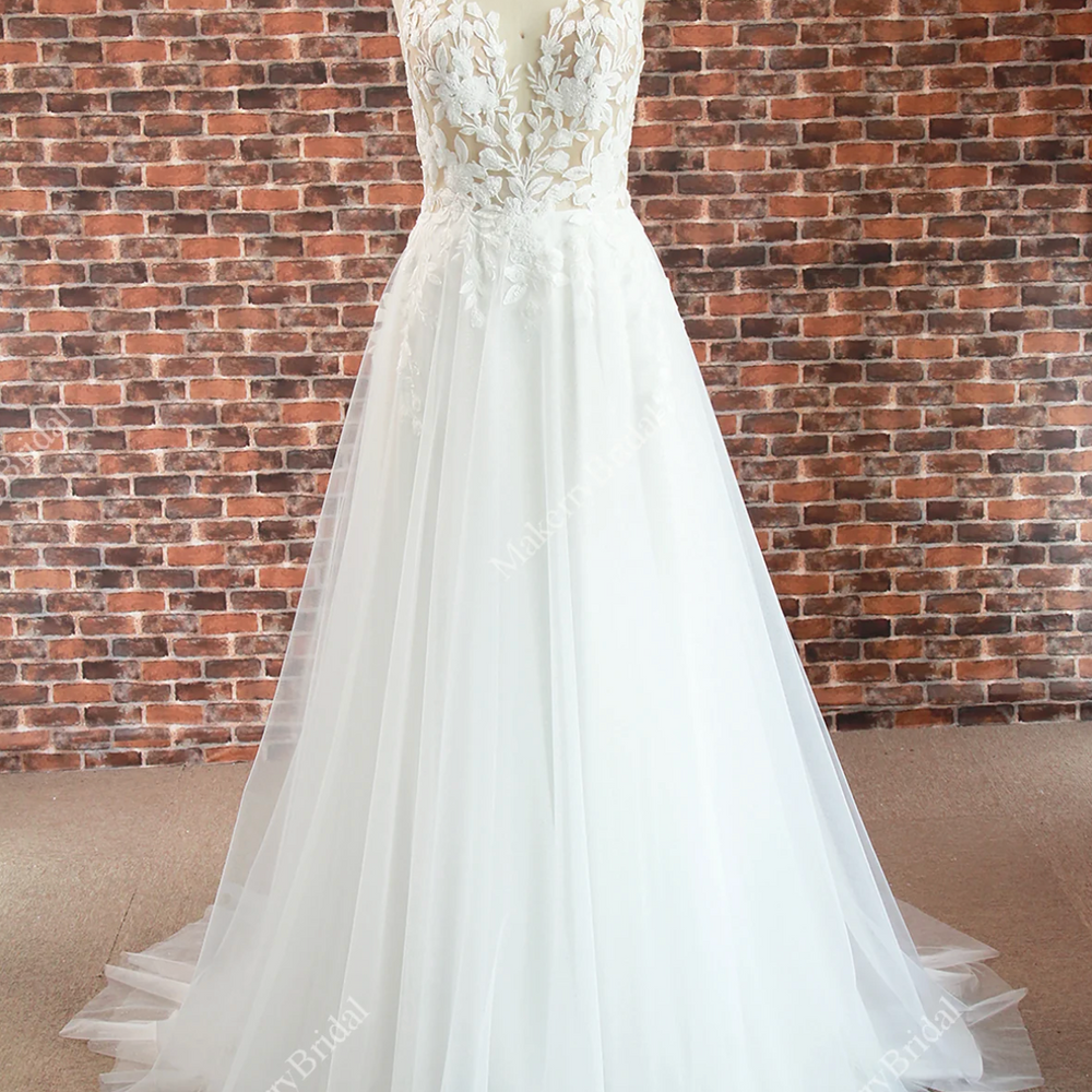 Elegant Illusion Appliques A Line Wedding Dress