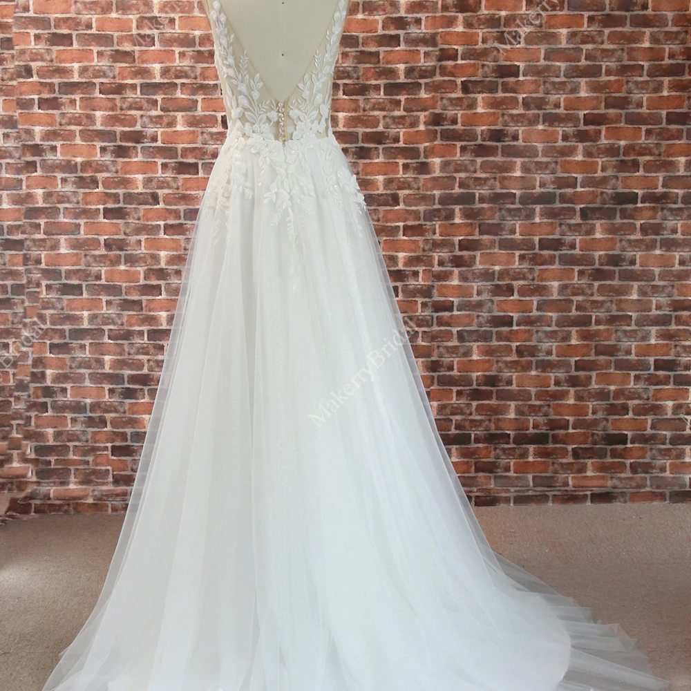 
                      
                        Elegant Illusion Appliques A Line Wedding Dress
                      
                    