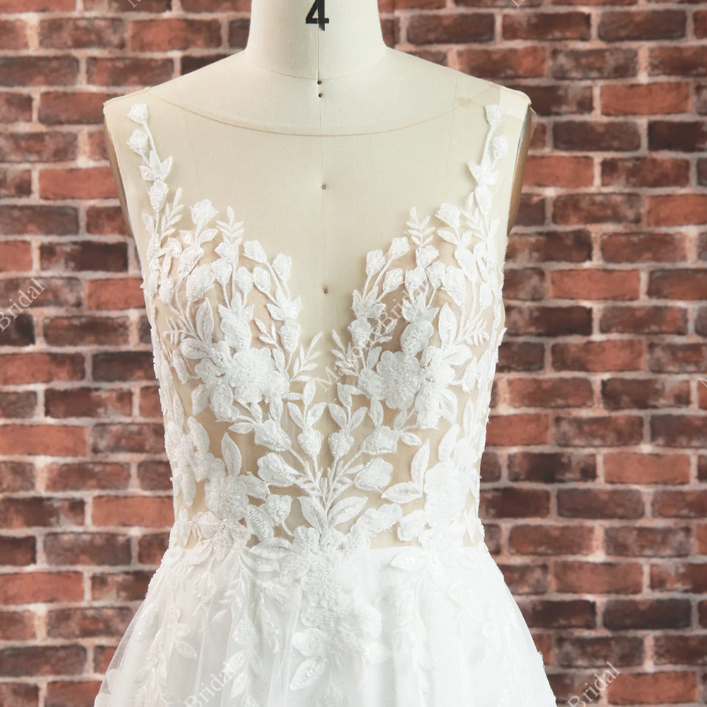 
                      
                        Elegant Illusion Appliques A Line Wedding Dress
                      
                    