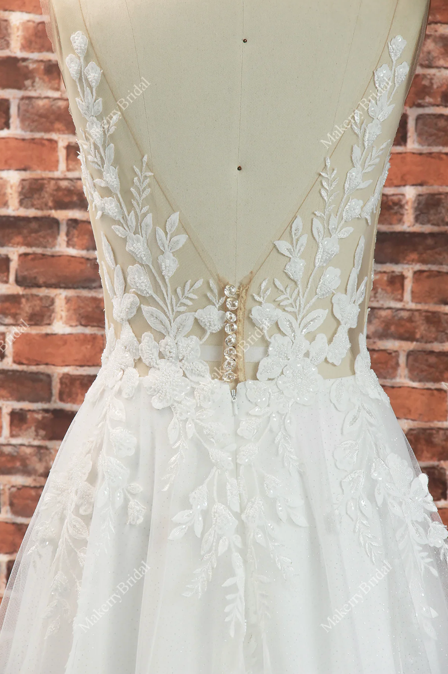 Elegant Illusion Appliques A Line Wedding Dress