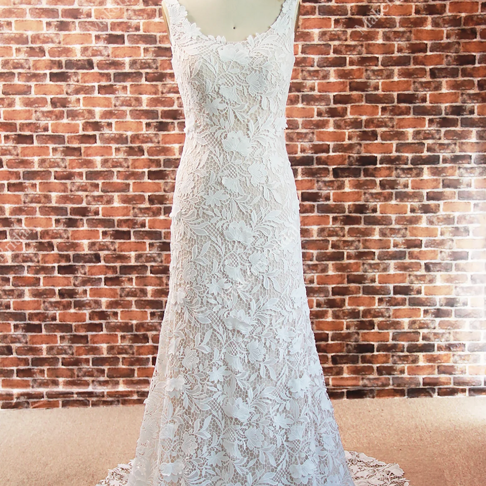 
                      
                        Elegant Three-Dimensional Floral Lace Wedding Dress With Bateau Neckline
                      
                    