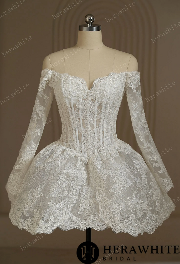 Short Lace Wedding Dress With Long Sleeves