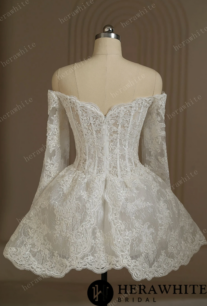 
                      
                        Short Lace Wedding Dress With Long Sleeves
                      
                    