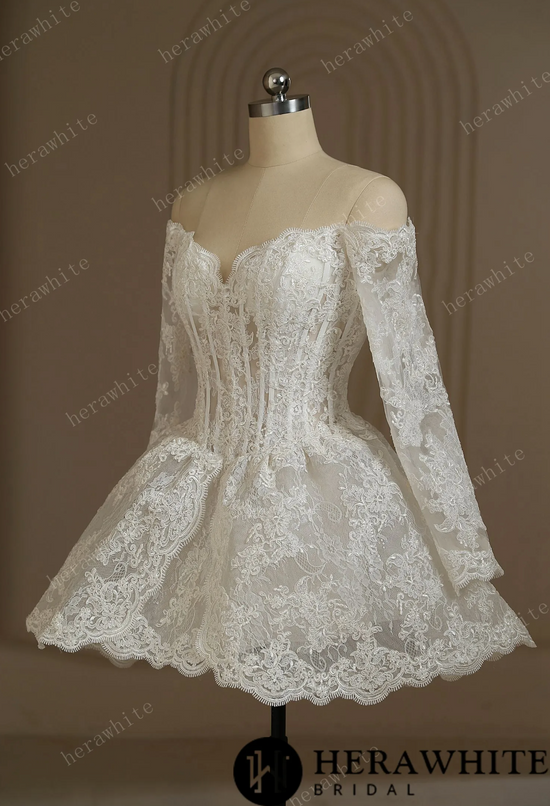 Short Lace Wedding Dress With Long Sleeves