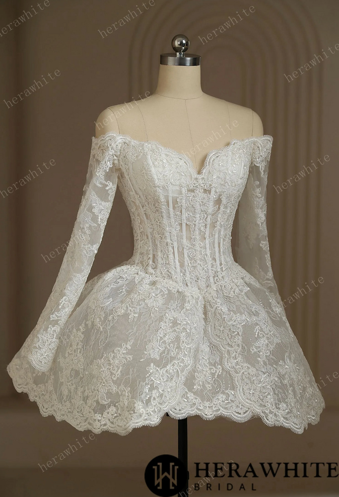 
                      
                        Short Lace Wedding Dress With Long Sleeves
                      
                    