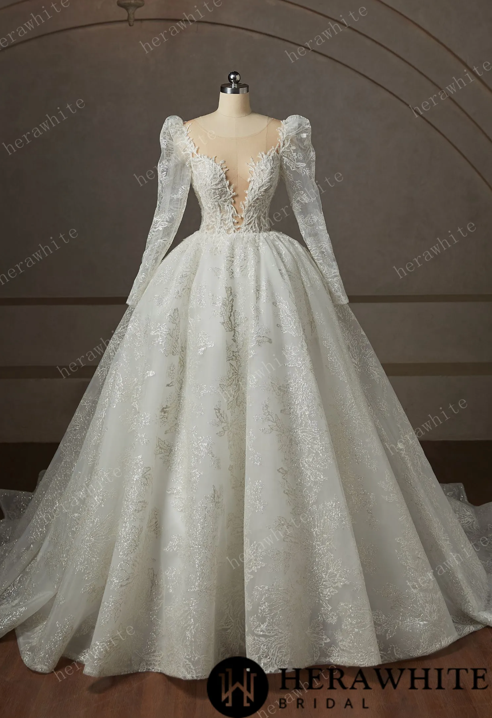 Dreamy Luxury Long Sleeve Ball Gown Wedding Dress