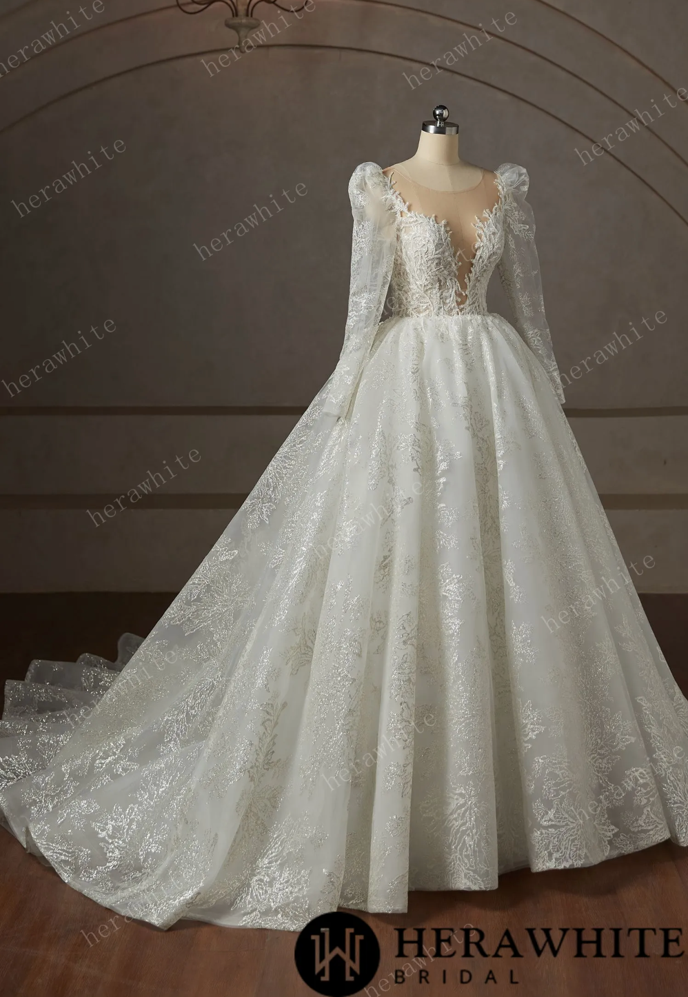 Dreamy Luxury Long Sleeve Ball Gown Wedding Dress