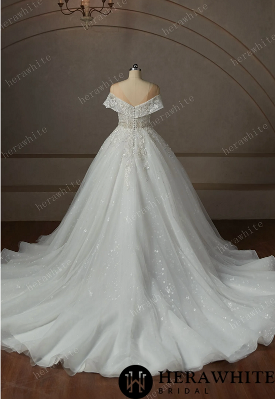 Princess Plunge Wrap Sleeves Ball Gown Wedding Dress