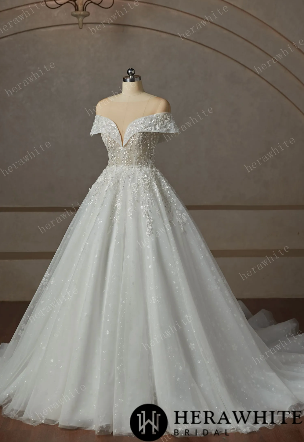 Princess Plunge Wrap Sleeves Ball Gown Wedding Dress