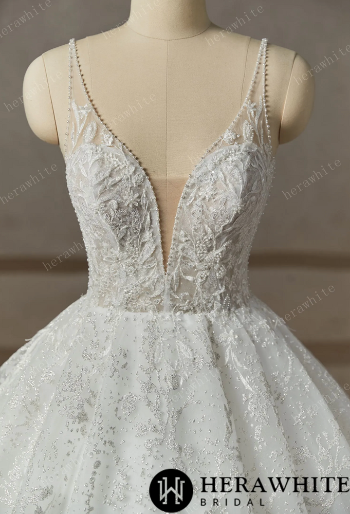 
                      
                        Princess Beaded Deep-Plunge Ball Gown Wedding Dress
                      
                    