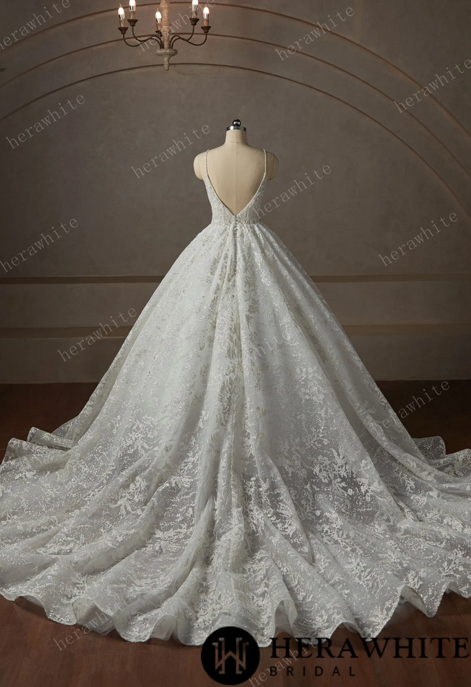 
                      
                        Princess Beaded Deep-Plunge Ball Gown Wedding Dress
                      
                    