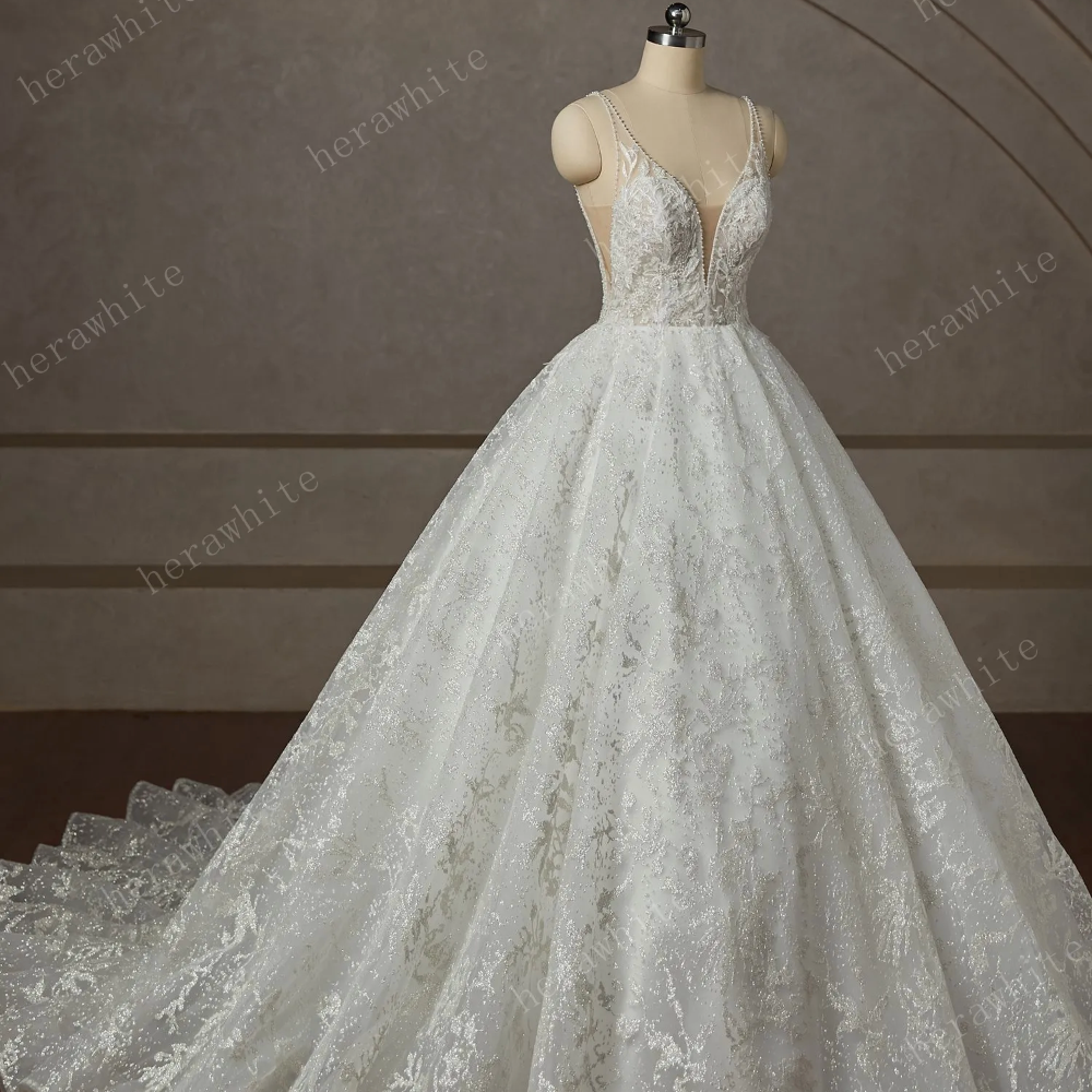 
                      
                        Princess Beaded Deep-Plunge Ball Gown Wedding Dress
                      
                    