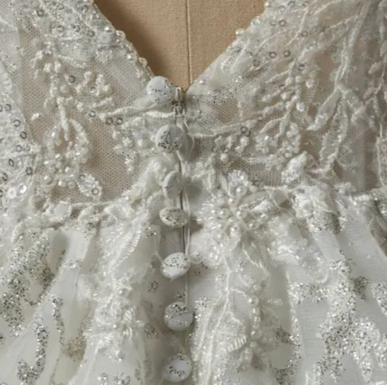 Princess Beaded Deep-Plunge Ball Gown Wedding Dress