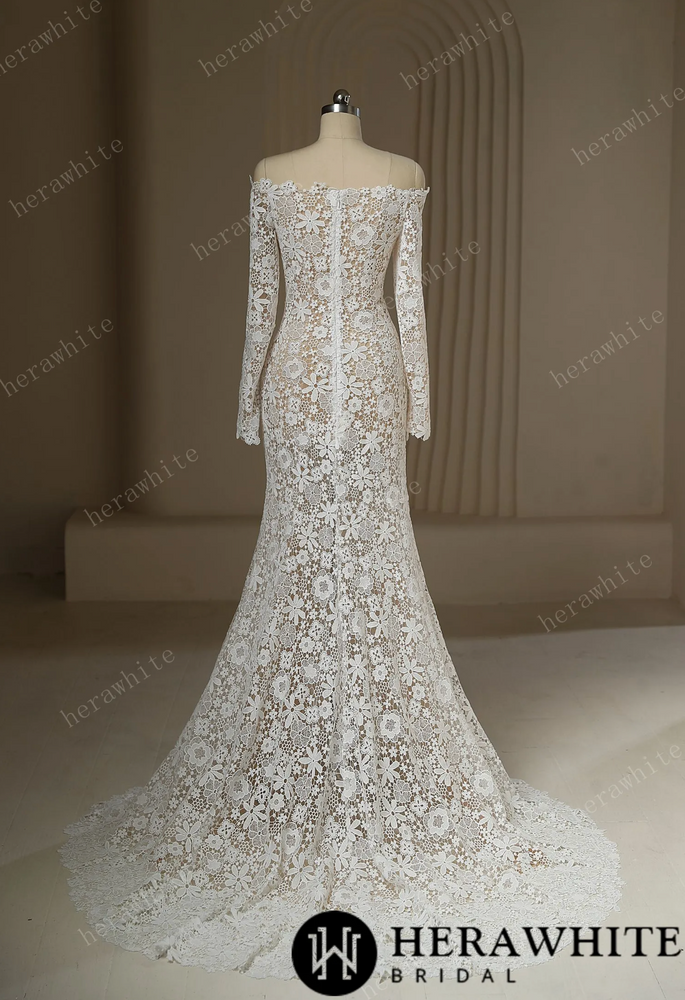 
                      
                        Unique Boho Off The Shoulder Sheer Lace Wedding Dress
                      
                    