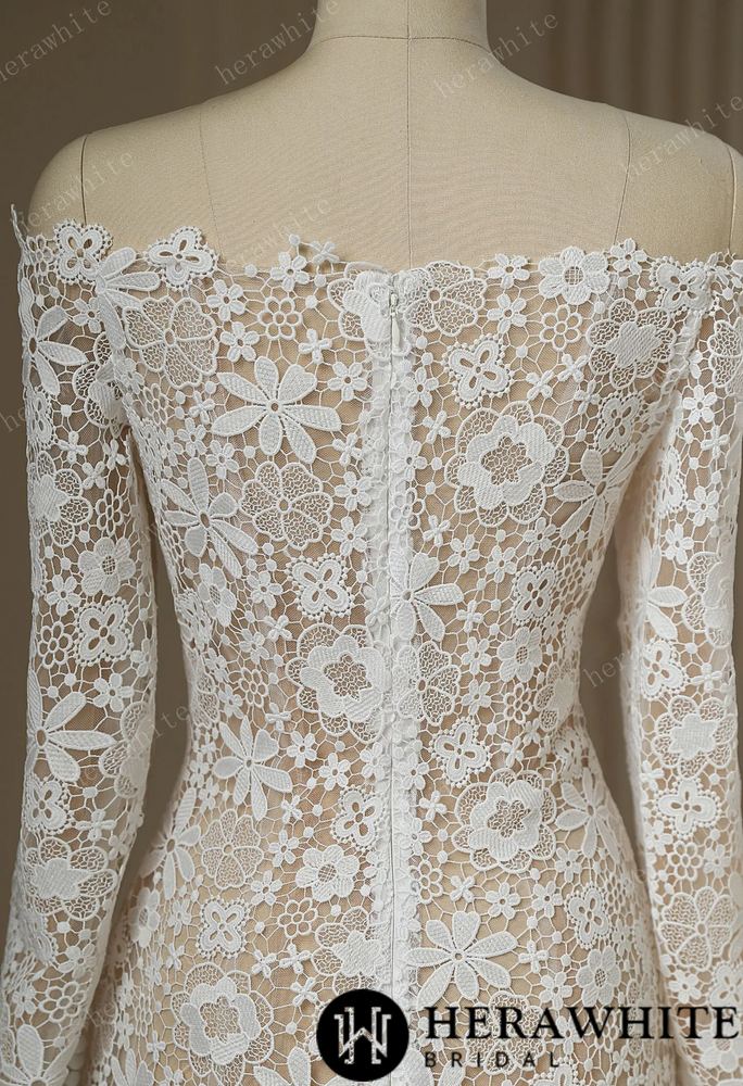 
                      
                        Unique Boho Off The Shoulder Sheer Lace Wedding Dress
                      
                    