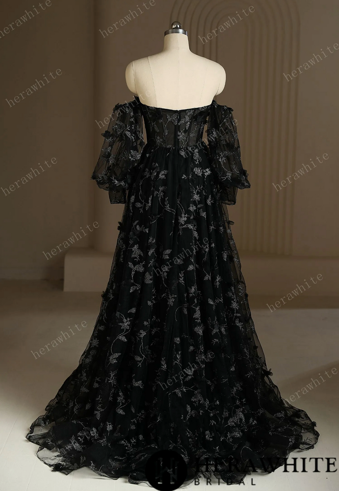 
                      
                        Luxury 3D Lace Appliqué Embroidery Detachable Sleeve Black Wedding Dress
                      
                    