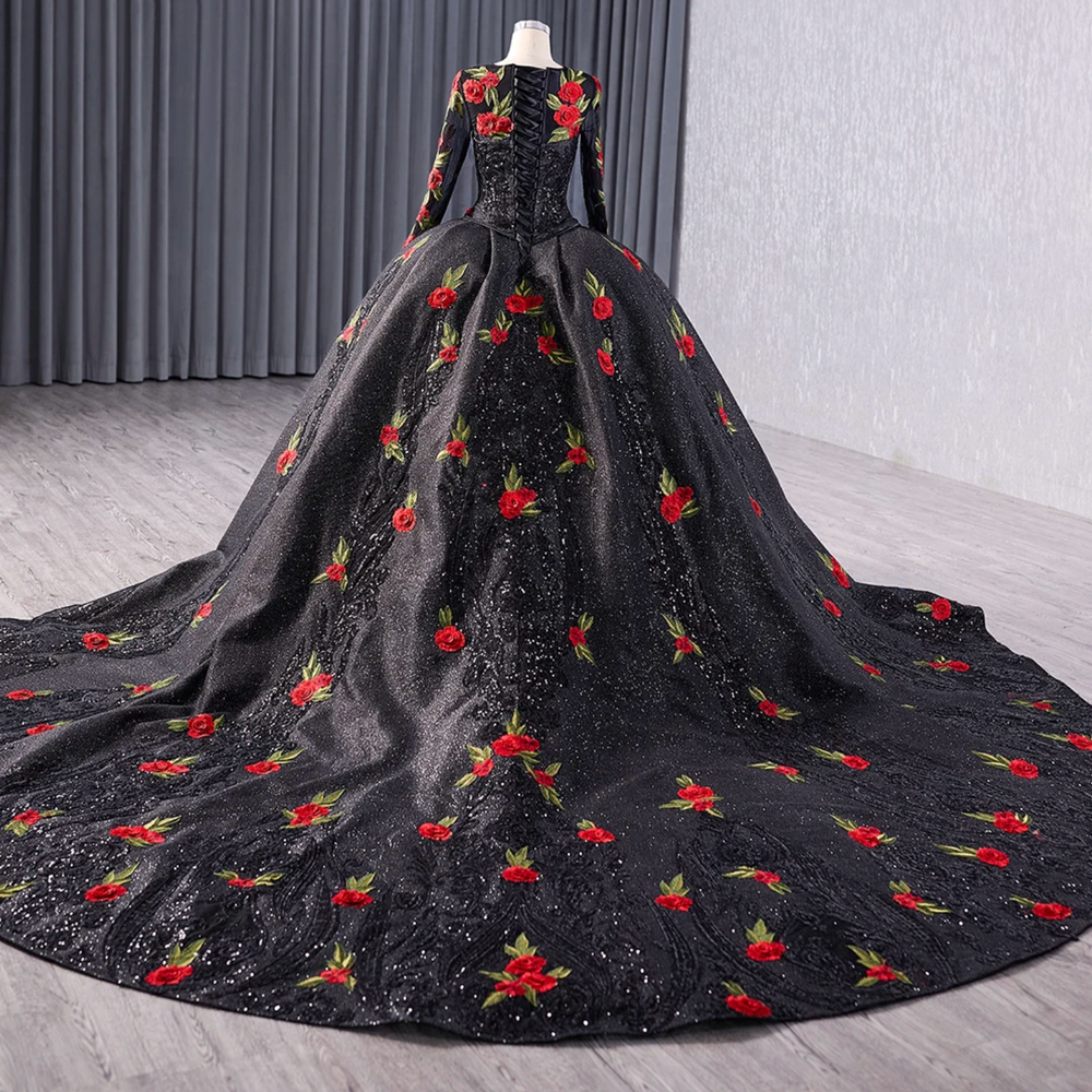 
                      
                        Red Rose Black Quinceañera Ball Gown Dress
                      
                    