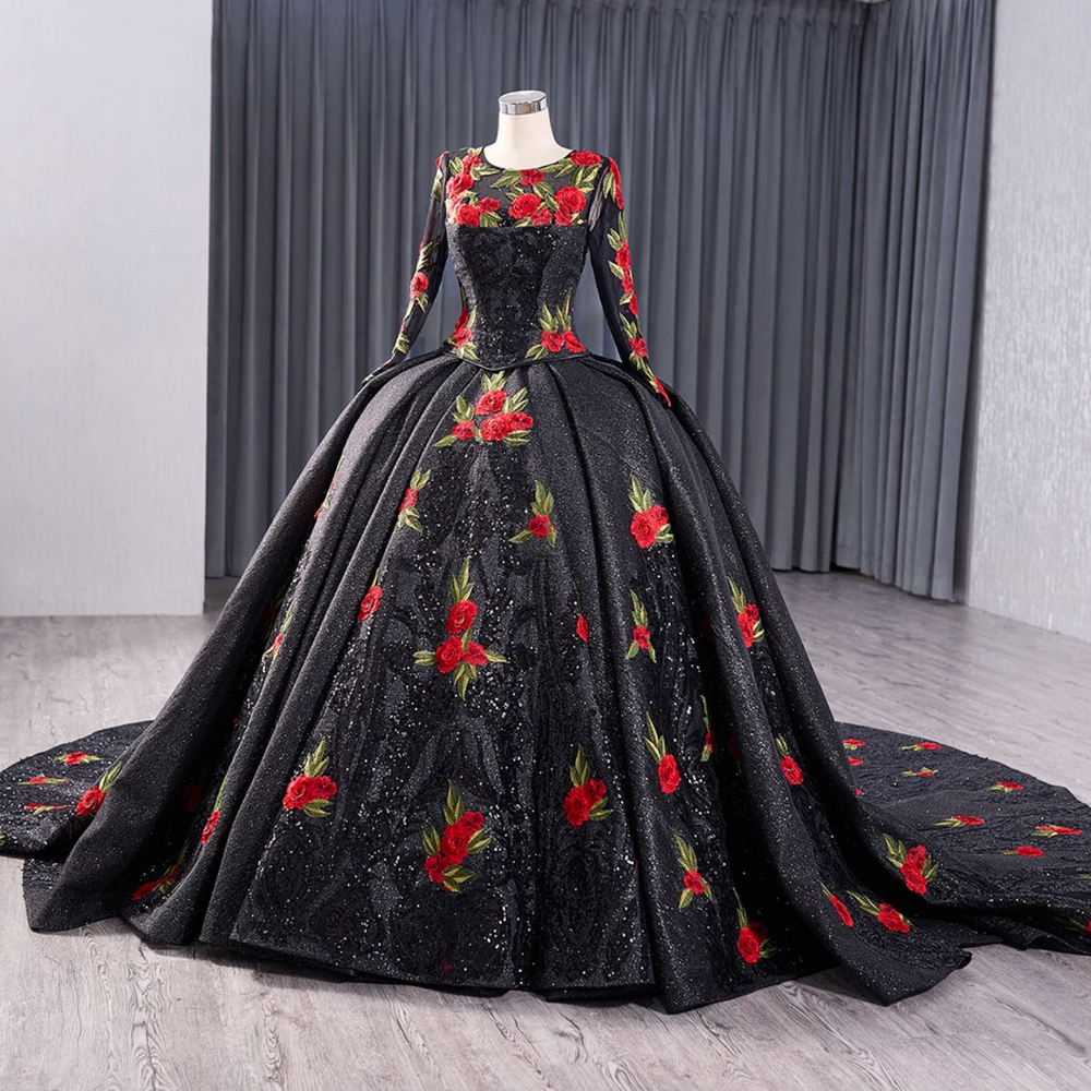 
                      
                        Red Rose Black Quinceañera Ball Gown Dress
                      
                    