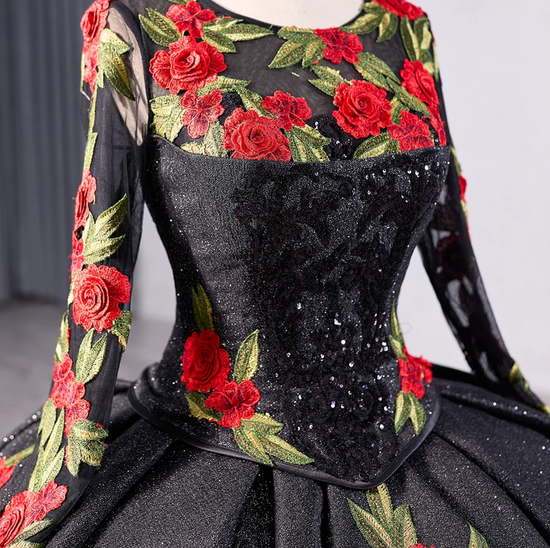 Red Rose Black Quinceañera Ball Gown Dress – TulleLux Bridal Crowns &  Accessories