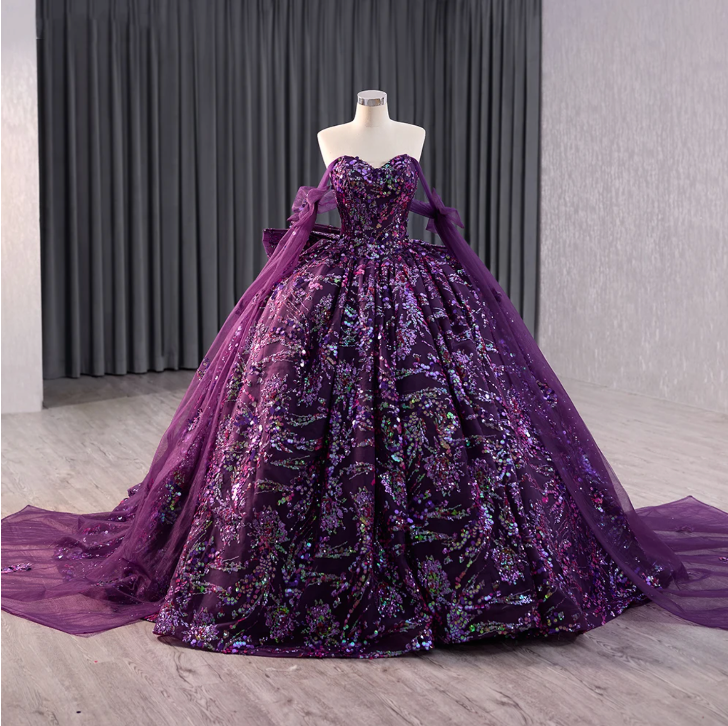 Sweetheart Floral Deep Purple Party Ball Gown Quinceañera Dress