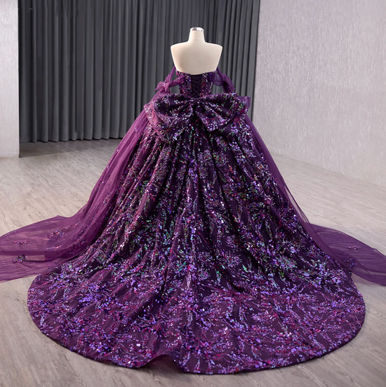 Sweetheart Floral Deep Purple Party Ball Gown Quinceañera Dress