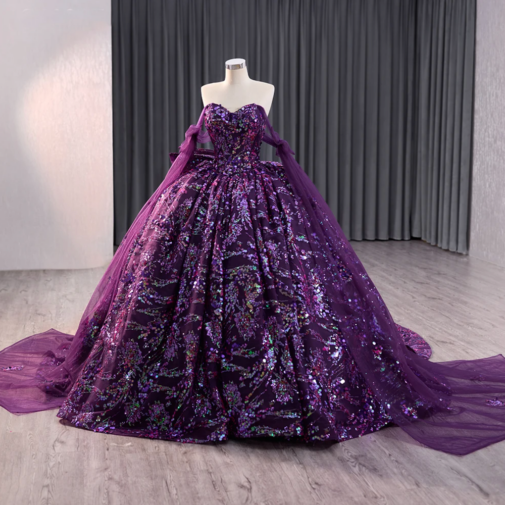 
                      
                        Sweetheart Floral Deep Purple Party Ball Gown Quinceañera Dress
                      
                    