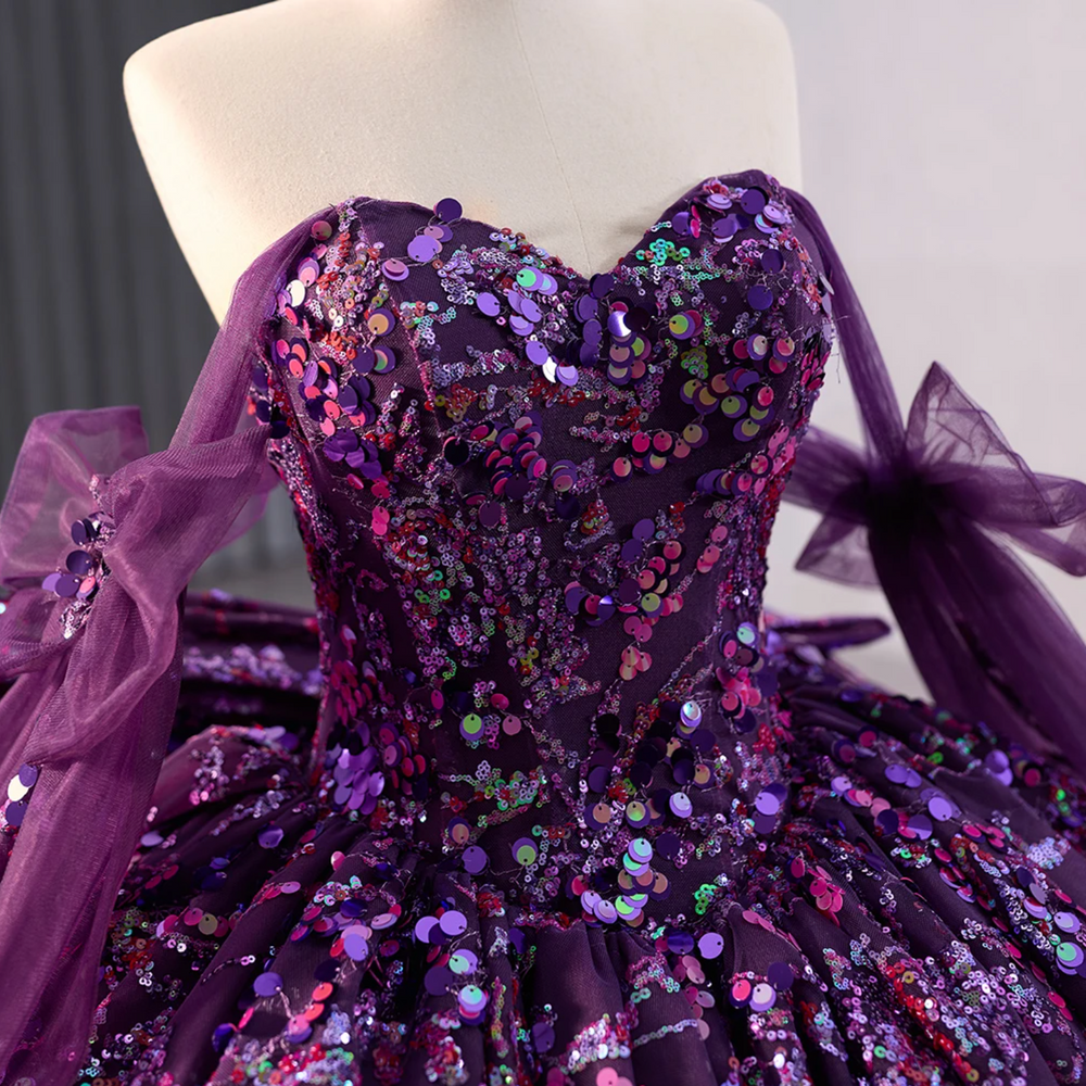 
                      
                        Sweetheart Floral Deep Purple Party Ball Gown Quinceañera Dress
                      
                    