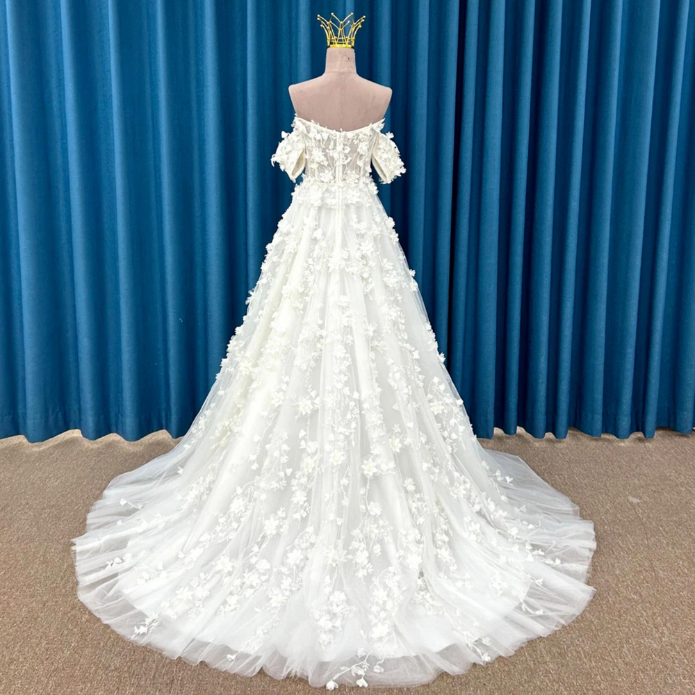 
                      
                        3D Floral A Line Court Train Boho Wedding Dress
                      
                    