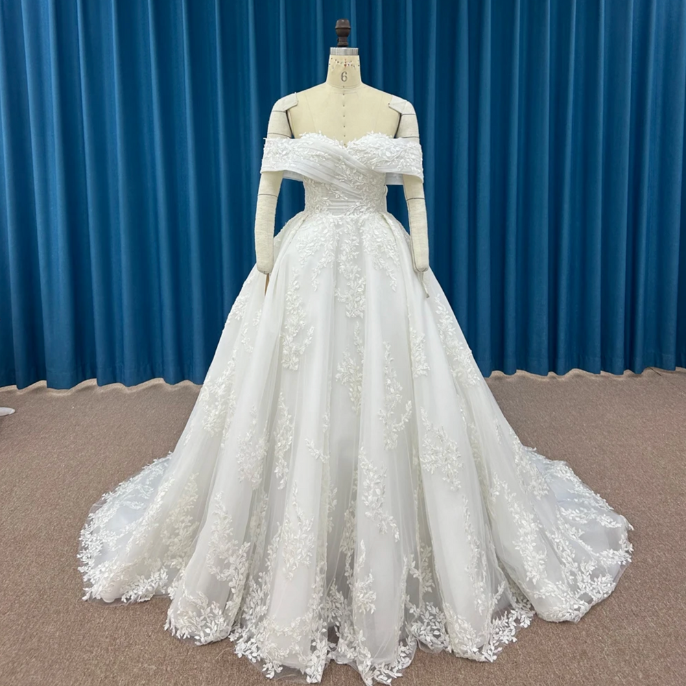 Boho Organza Lace Wedding Ball Gown