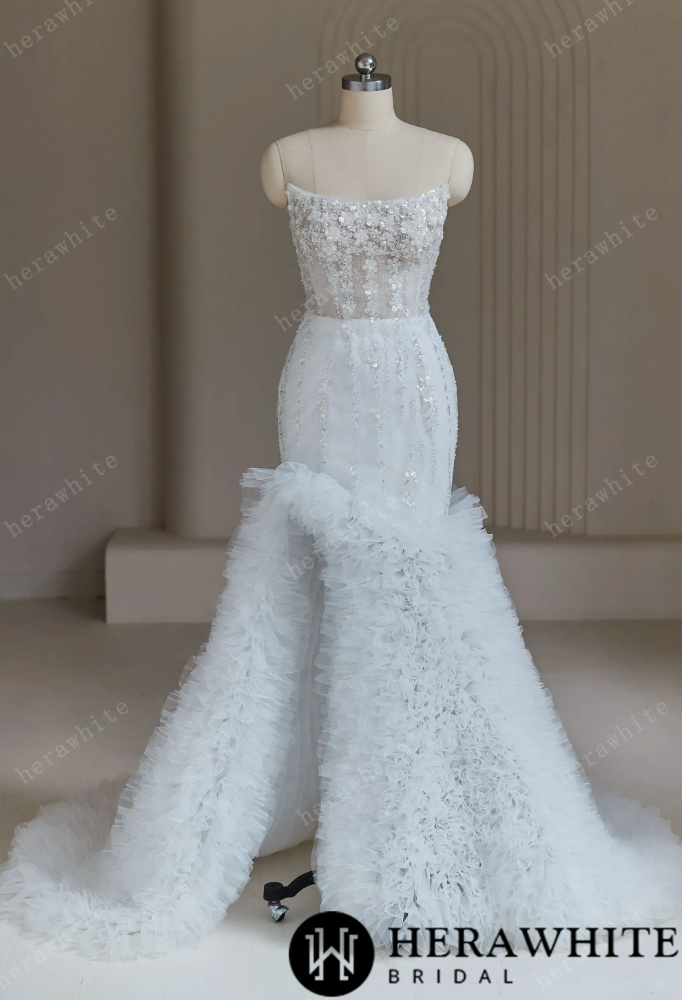 Beaded Wedding Dresses With Cascading Ruffles