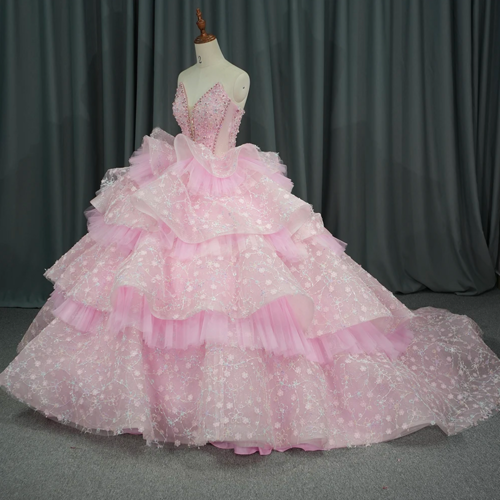 Layered Ruffles Beaded Quinceanera Sweet 16 Ball Gown