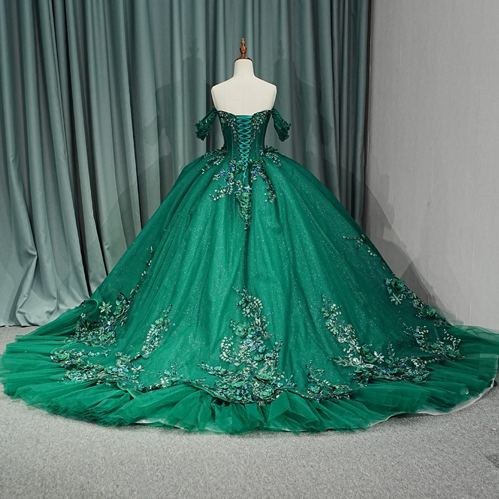 Luxury Green Organza Quinceanera Dress Ball Gown