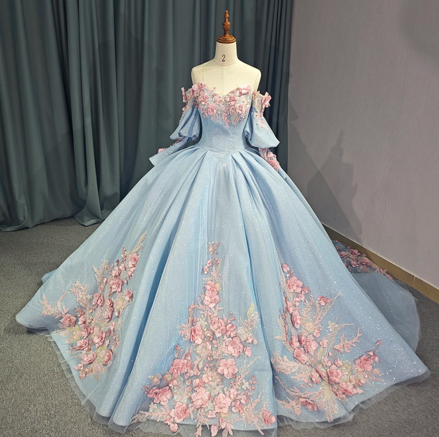 Princess Off The Shoulder Ball Gown Quinceanera Dress With 3D Handmade Flowers & Beading