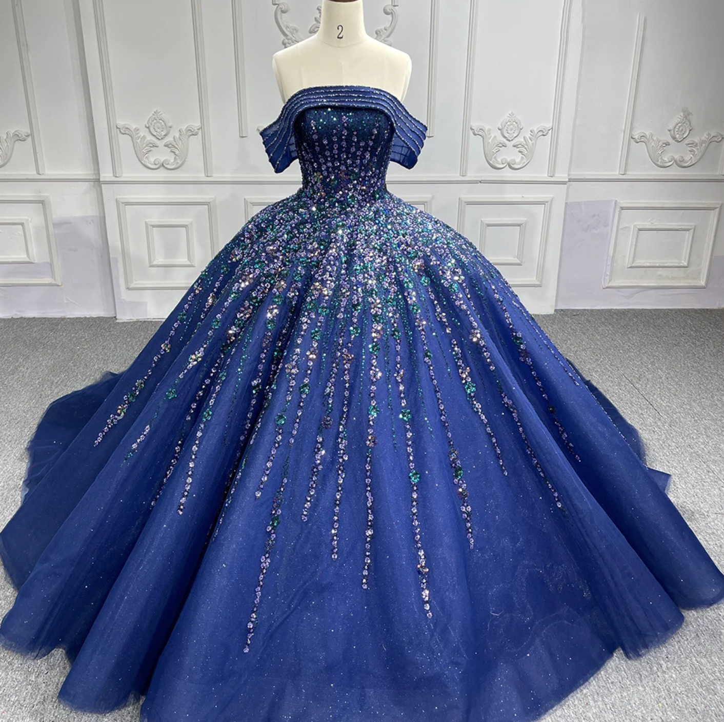 Luxury Blue Ball Gown Quinceanera Dress Shiny Sequins