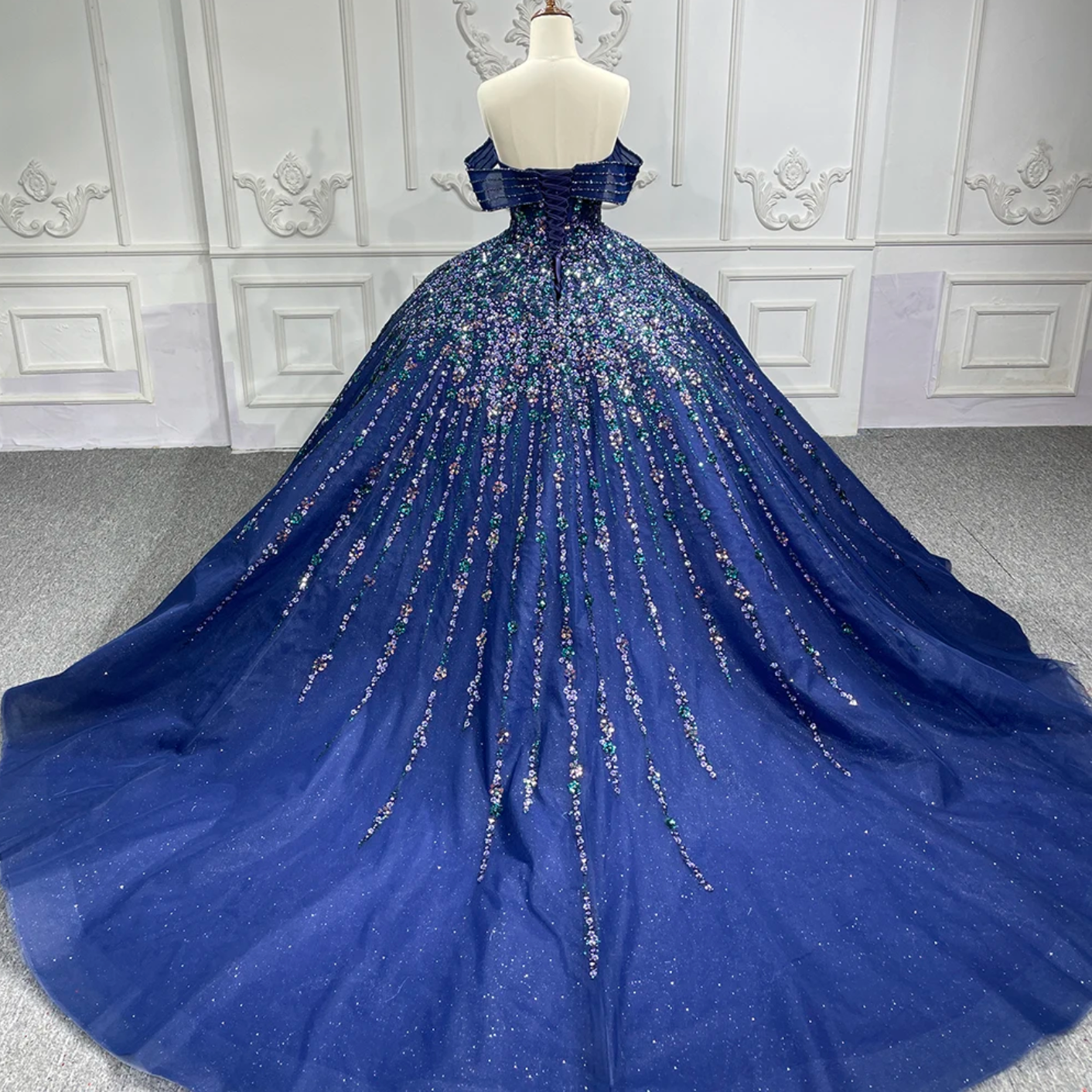 Luxury Blue Ball Gown Quinceanera Dress Shiny Sequins