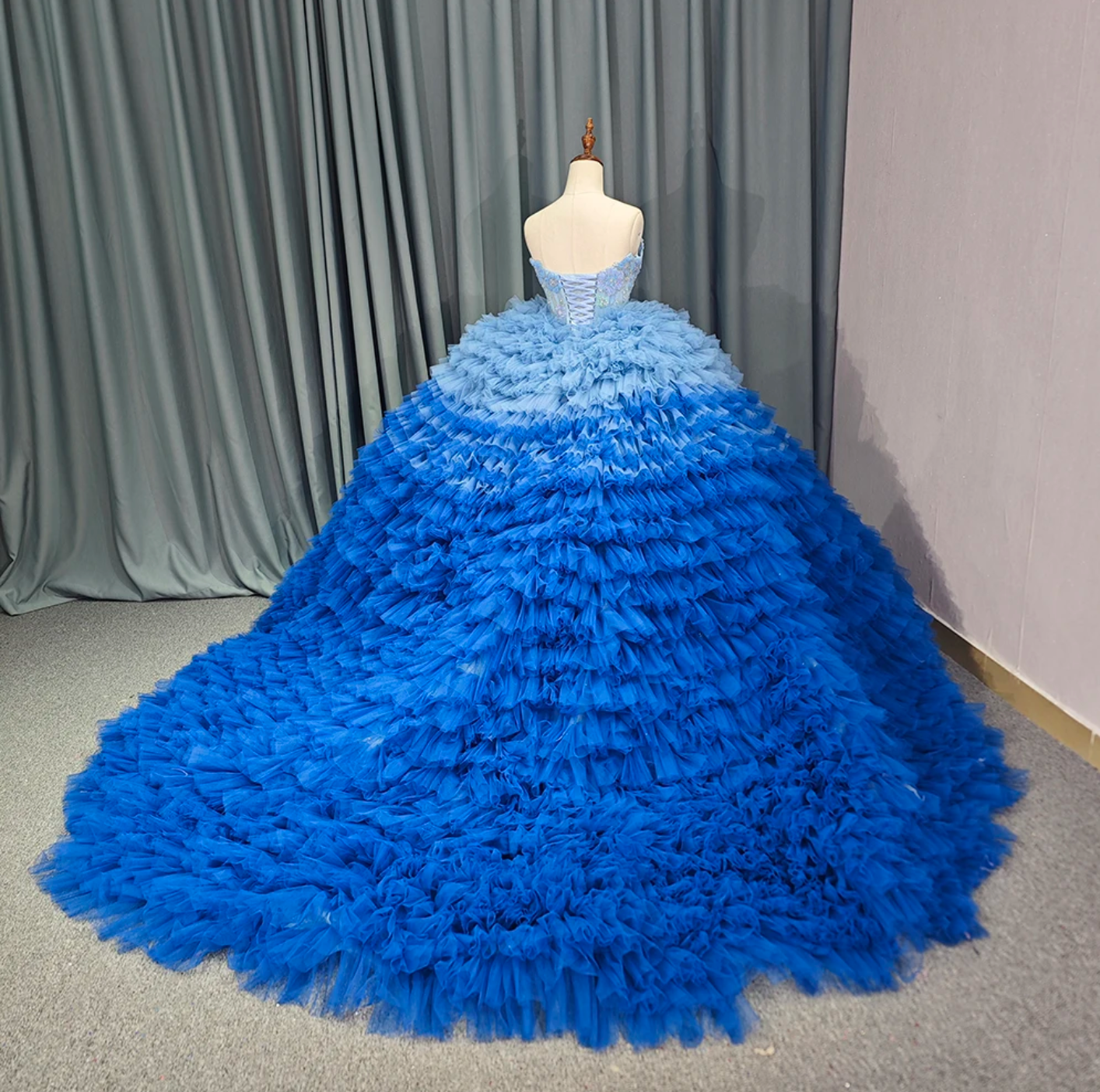 Blue Ruffle Tulle  Quinceanera Dress Ball Gown