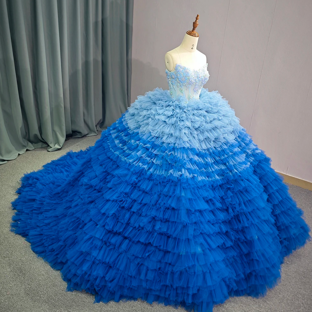 
                      
                        Blue Ruffle Tulle  Quinceanera Dress Ball Gown
                      
                    