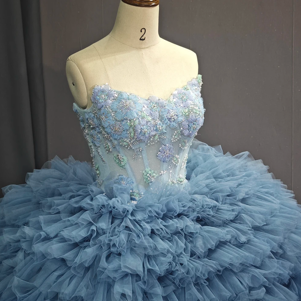 
                      
                        Blue Ruffle Tulle  Quinceanera Dress Ball Gown
                      
                    