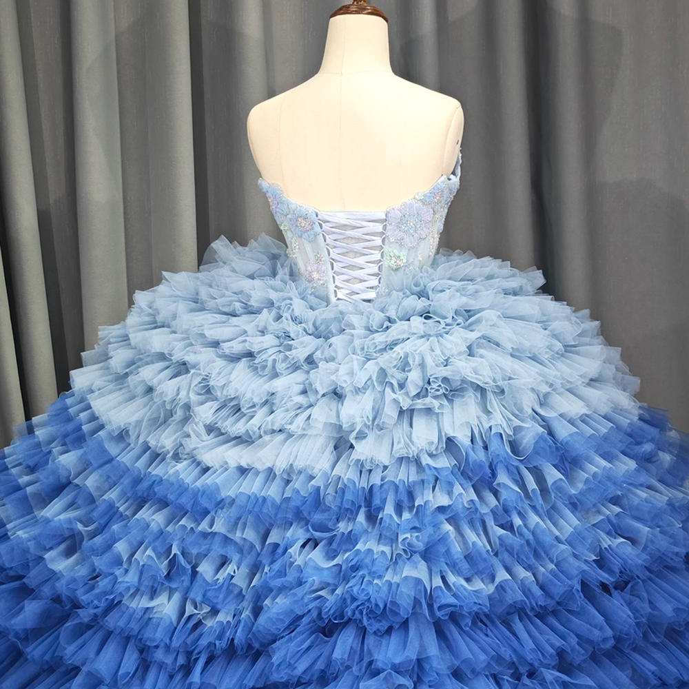 
                      
                        Blue Ruffle Tulle  Quinceanera Dress Ball Gown
                      
                    