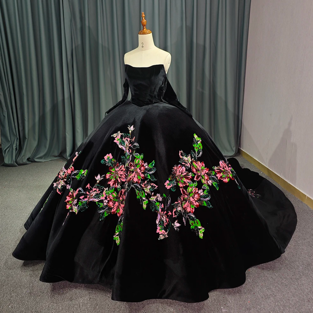 Black Off Shoulder Princess Quinceanera Dress