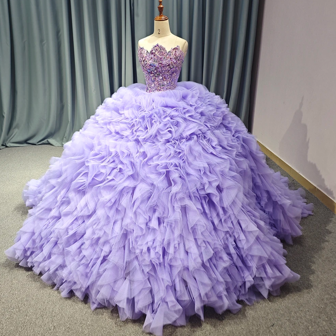 Purple Quinceanera Ball Gown Strapless Dress