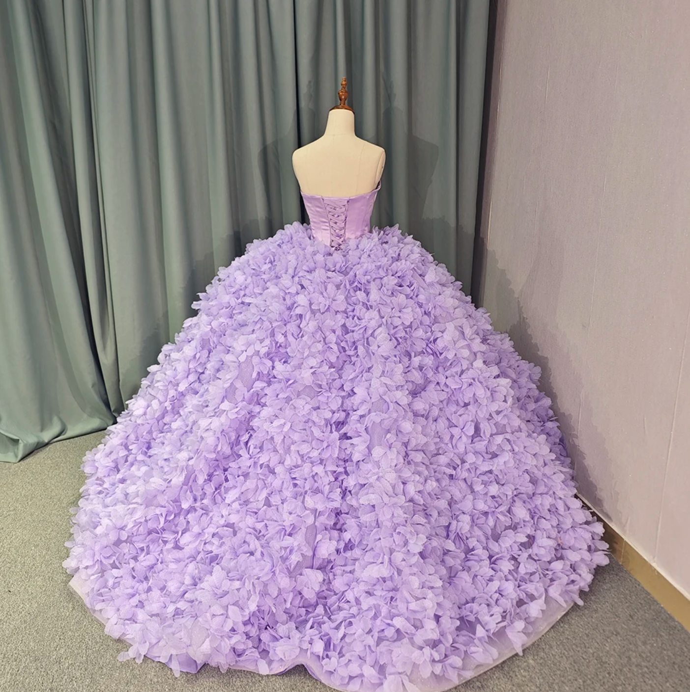 Purple Ball Gown Lace Up Strapless Court Train Quinceañera Dress