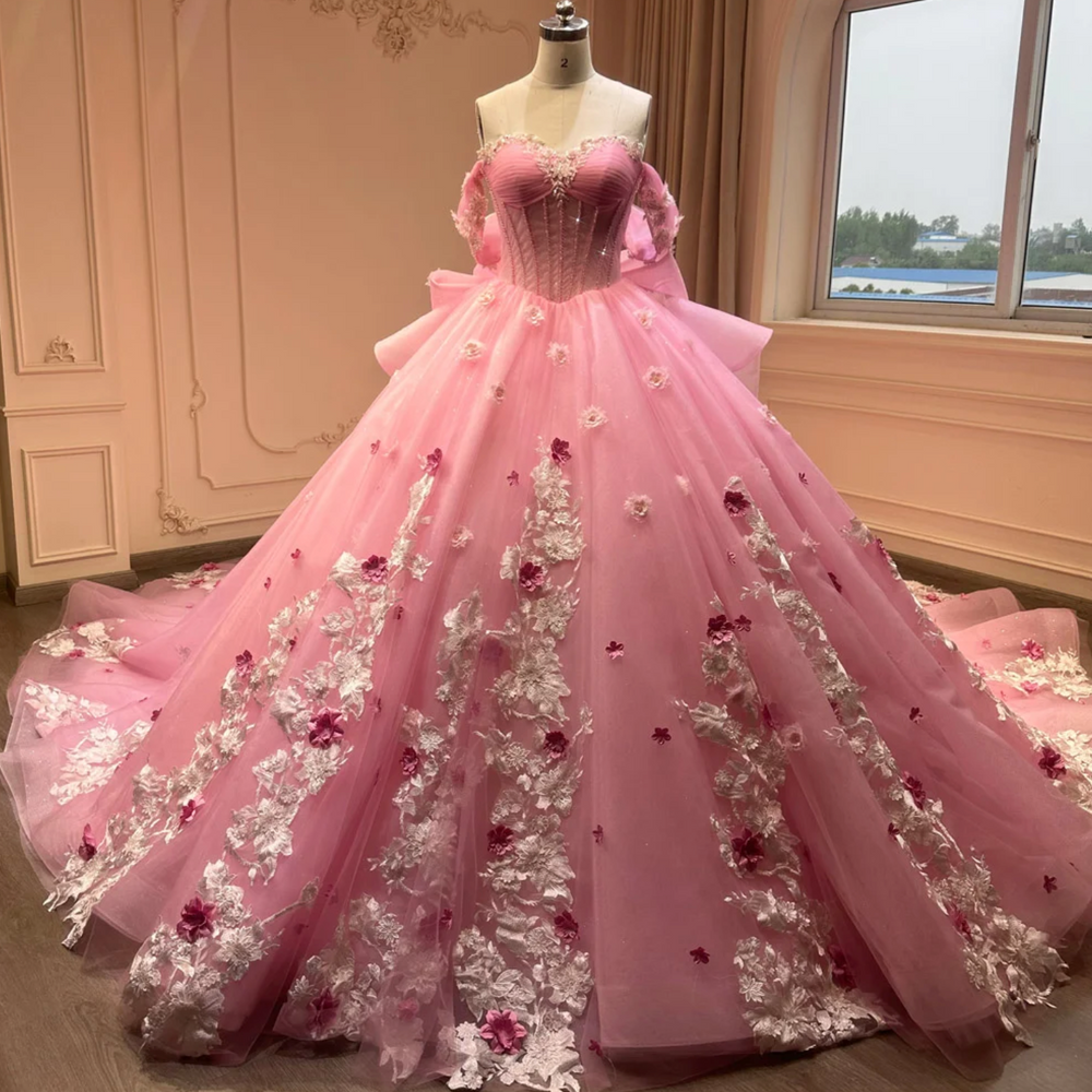 Pink Strapless Quinceanera Dress