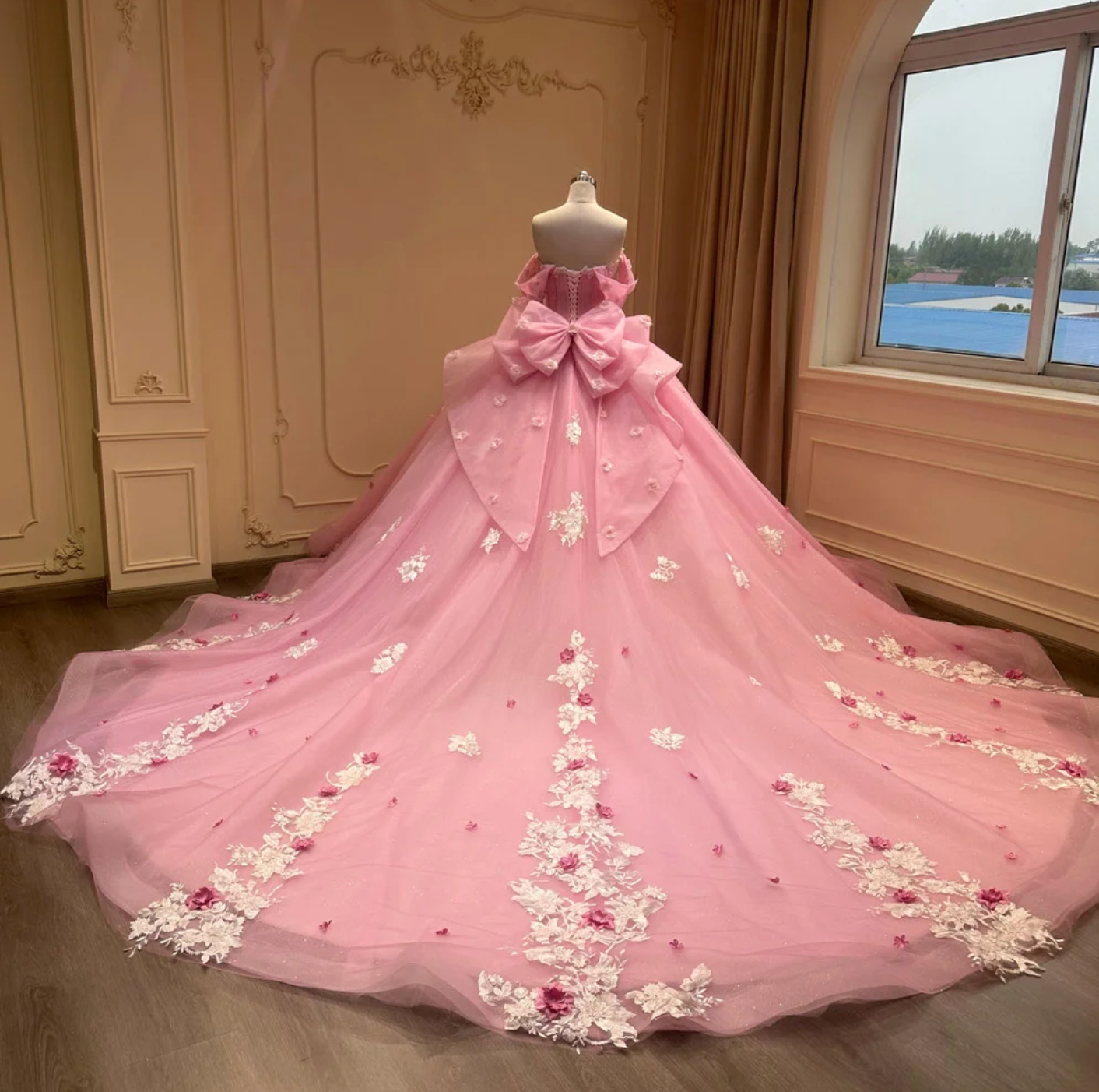 Pink Strapless Quinceanera Dress